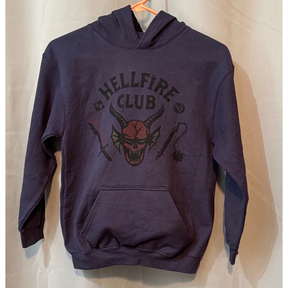 Netflix Stranger Things Hellfire Club Hoodie Youth Kids Medium Navy Blue Purple